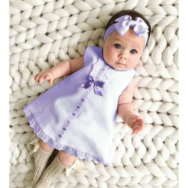 High quality baby summer girls sleeveless bowknot skirt two-piece kids dress