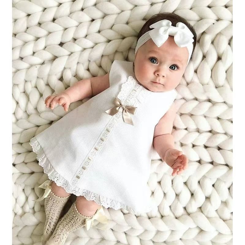 High quality baby summer girls sleeveless bowknot skirt two-piece kids dress