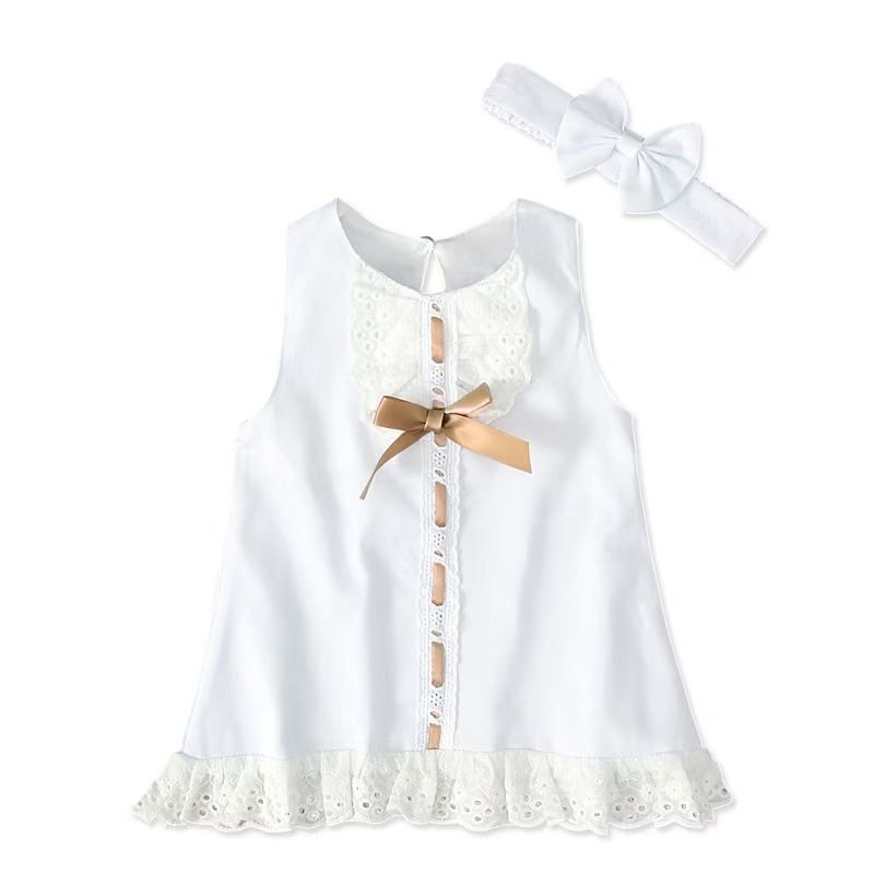High quality baby summer girls sleeveless bowknot skirt two-piece kids dress