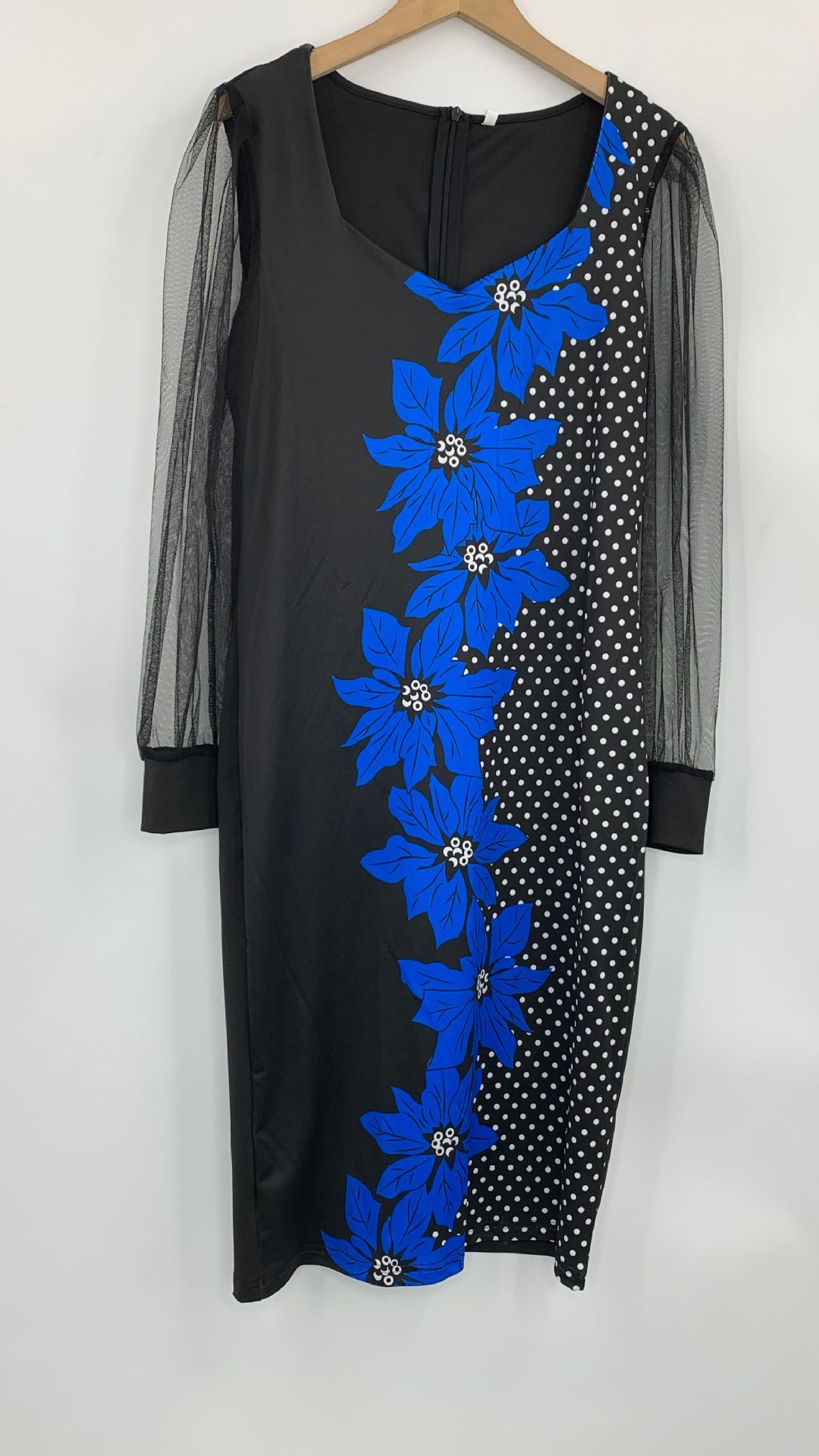 New European and American Autumn Printed Dress Women's Mesh Sleeve Pencil Mid length Wrap Hip Skirt