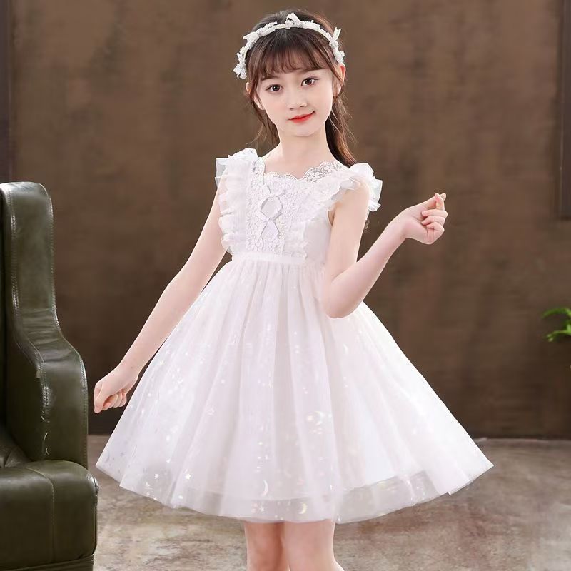 Kids Girls Dresses New Summer Lace Princess Dresses Children Solid color Clothing Baby Wedding Party Vestidos