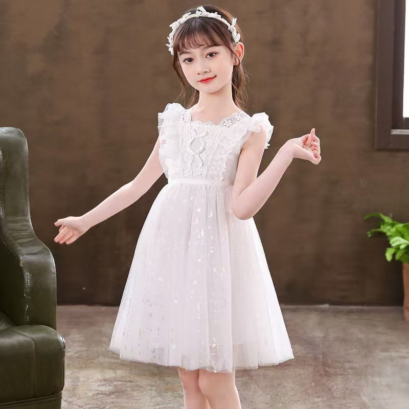 Kids Girls Dresses New Summer Lace Princess Dresses Children Solid color Clothing Baby Wedding Party Vestidos