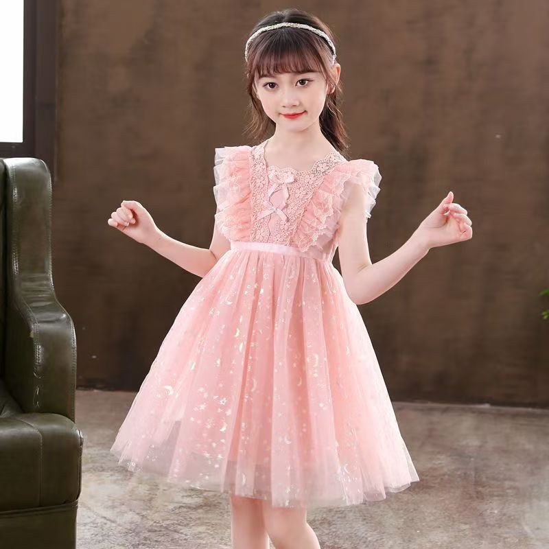 Kids Girls Dresses New Summer Lace Princess Dresses Children Solid color Clothing Baby Wedding Party Vestidos