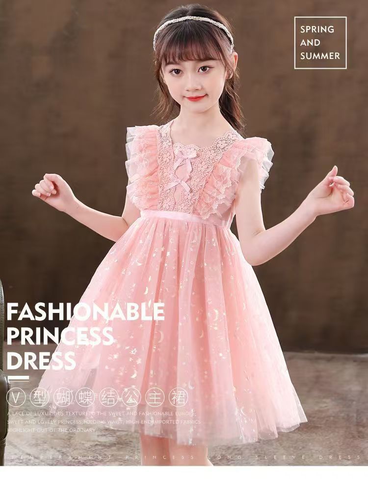 Kids Girls Dresses New Summer Lace Princess Dresses Children Solid color Clothing Baby Wedding Party Vestidos