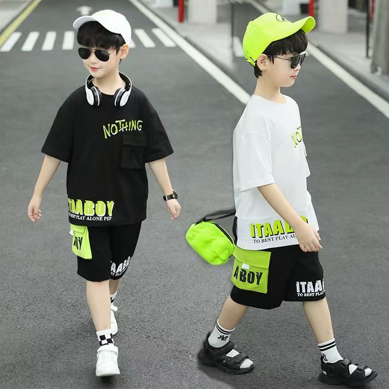 New Boys Clothes Sets Summer  Short Sleeve Sweatshirt + Pants 2PCS Kids Clothing Children Outfits Teenage 4 6 8 10 12 Years