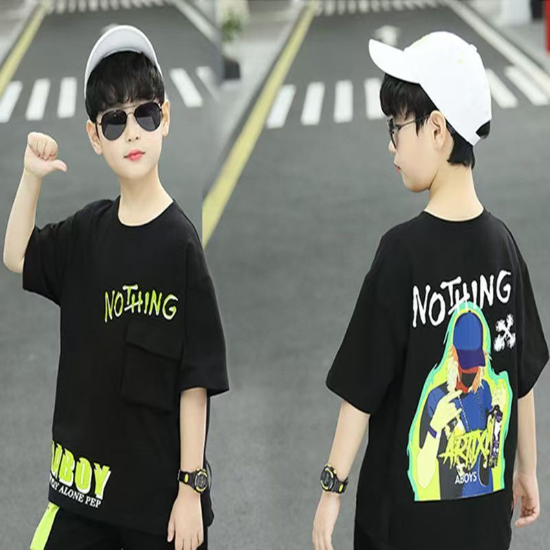 New Boys Clothes Sets Summer  Short Sleeve Sweatshirt + Pants 2PCS Kids Clothing Children Outfits Teenage 4 6 8 10 12 Years