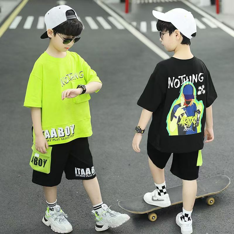 New Boys Clothes Sets Summer  Short Sleeve Sweatshirt + Pants 2PCS Kids Clothing Children Outfits Teenage 4 6 8 10 12 Years