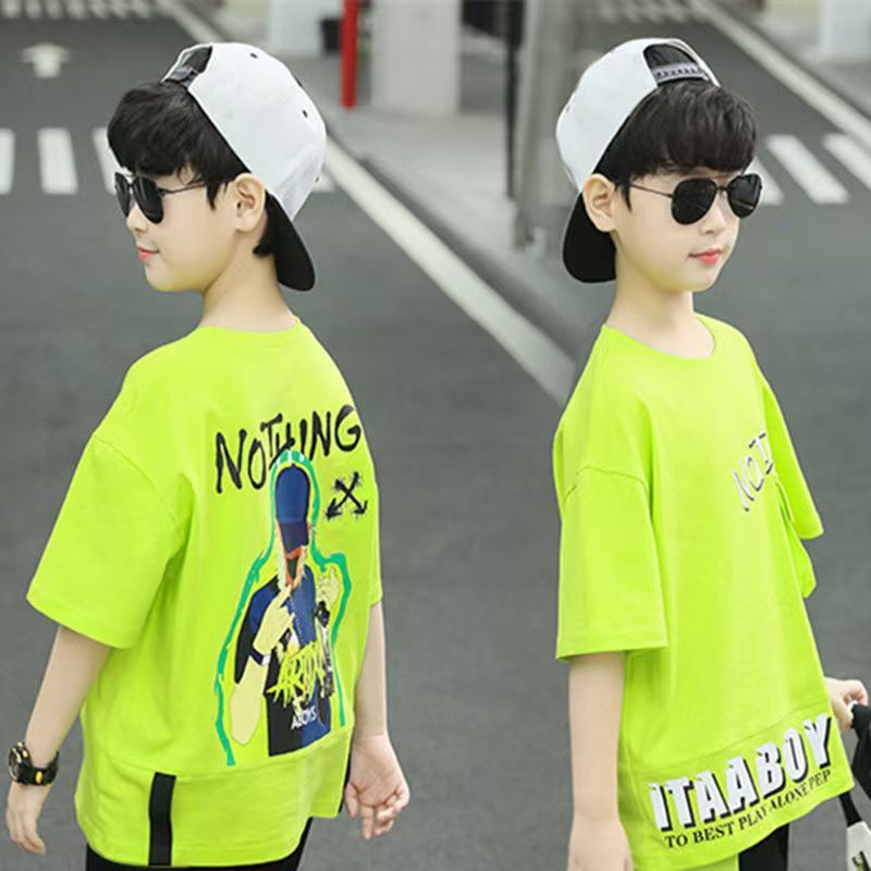 New Boys Clothes Sets Summer  Short Sleeve Sweatshirt + Pants 2PCS Kids Clothing Children Outfits Teenage 4 6 8 10 12 Years