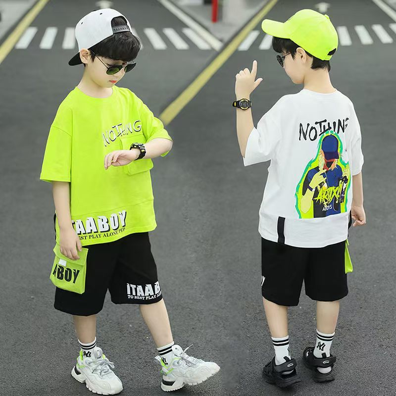 New Boys Clothes Sets Summer  Short Sleeve Sweatshirt + Pants 2PCS Kids Clothing Children Outfits Teenage 4 6 8 10 12 Years