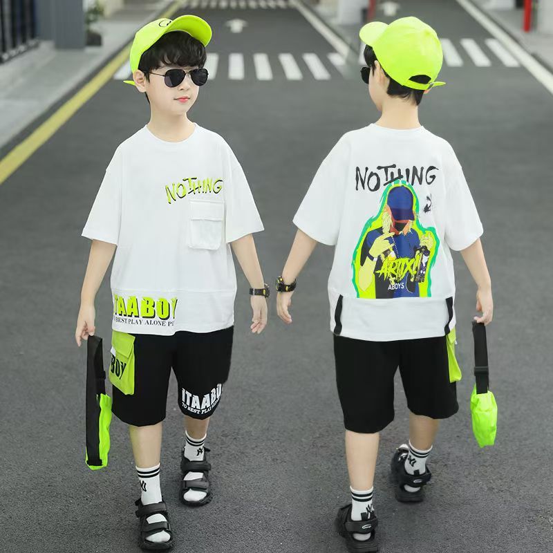 New Boys Clothes Sets Summer  Short Sleeve Sweatshirt + Pants 2PCS Kids Clothing Children Outfits Teenage 4 6 8 10 12 Years