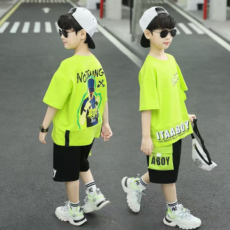 New Boys Clothes Sets Summer  Short Sleeve Sweatshirt + Pants 2PCS Kids Clothing Children Outfits Teenage 4 6 8 10 12 Years