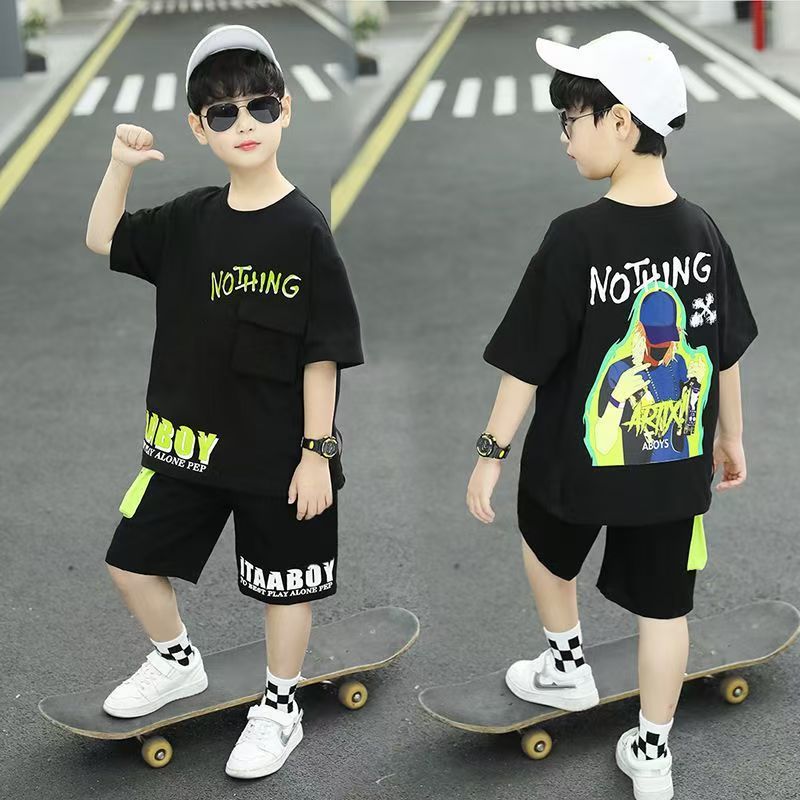 New Boys Clothes Sets Summer  Short Sleeve Sweatshirt + Pants 2PCS Kids Clothing Children Outfits Teenage 4 6 8 10 12 Years