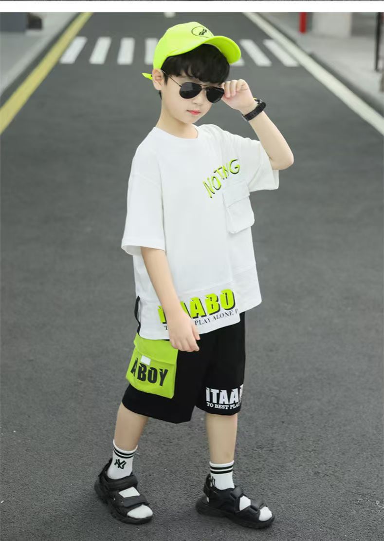 New Boys Clothes Sets Summer  Short Sleeve Sweatshirt + Pants 2PCS Kids Clothing Children Outfits Teenage 4 6 8 10 12 Years