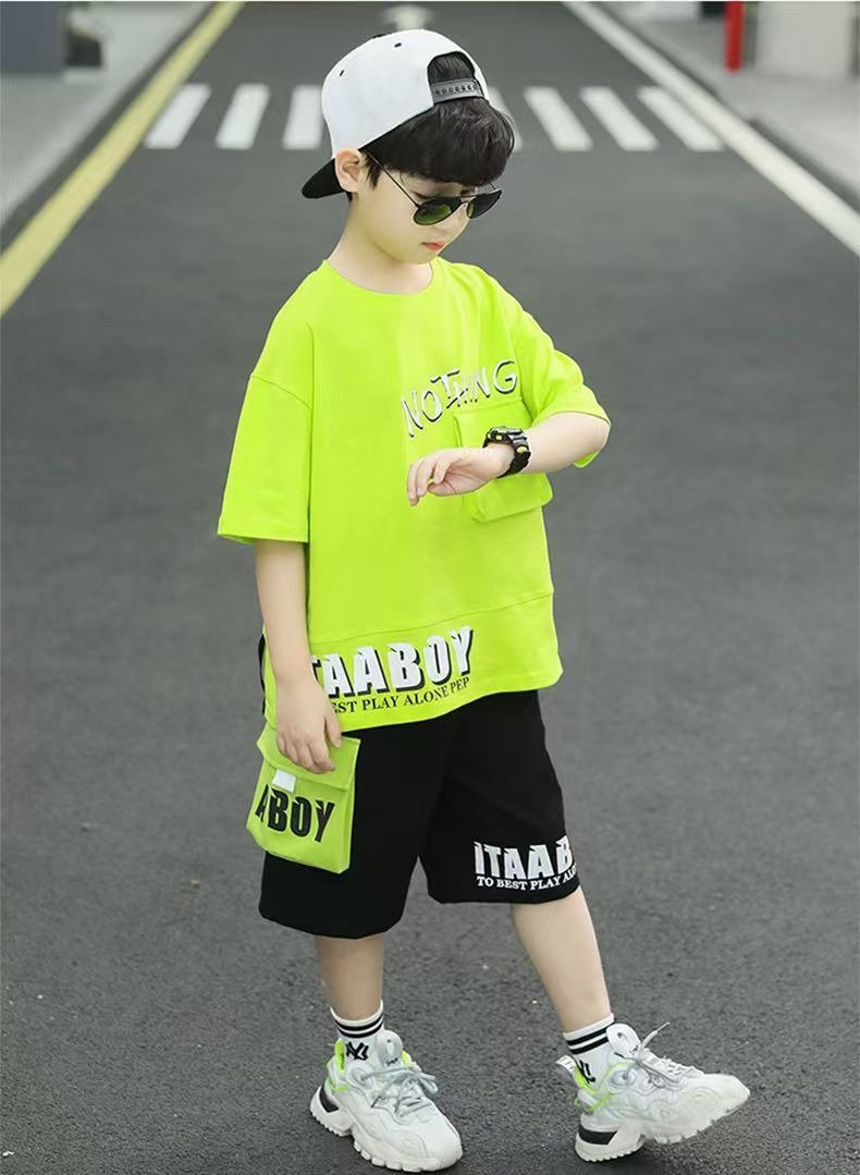 New Boys Clothes Sets Summer  Short Sleeve Sweatshirt + Pants 2PCS Kids Clothing Children Outfits Teenage 4 6 8 10 12 Years