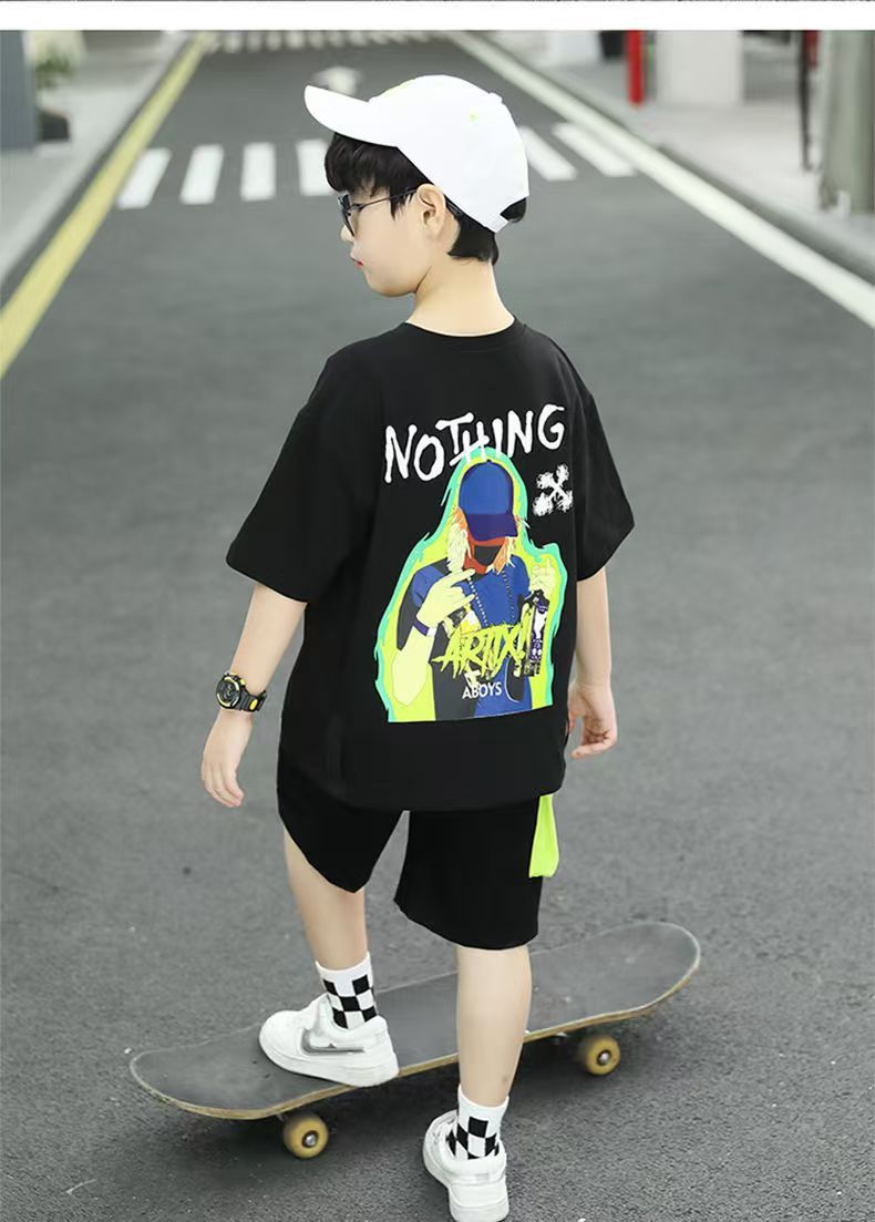 New Boys Clothes Sets Summer  Short Sleeve Sweatshirt + Pants 2PCS Kids Clothing Children Outfits Teenage 4 6 8 10 12 Years