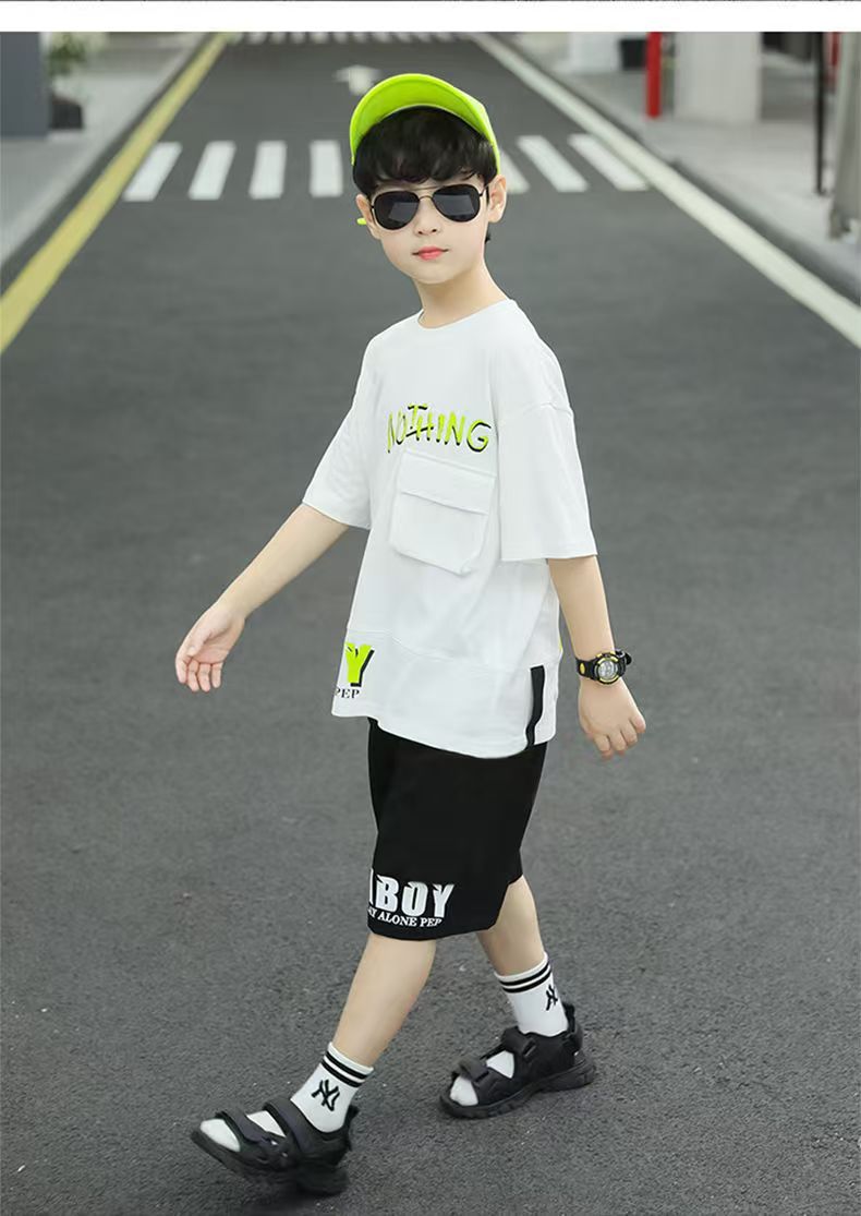 New Boys Clothes Sets Summer  Short Sleeve Sweatshirt + Pants 2PCS Kids Clothing Children Outfits Teenage 4 6 8 10 12 Years