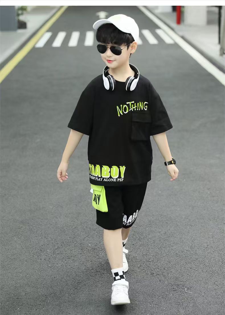 New Boys Clothes Sets Summer  Short Sleeve Sweatshirt + Pants 2PCS Kids Clothing Children Outfits Teenage 4 6 8 10 12 Years