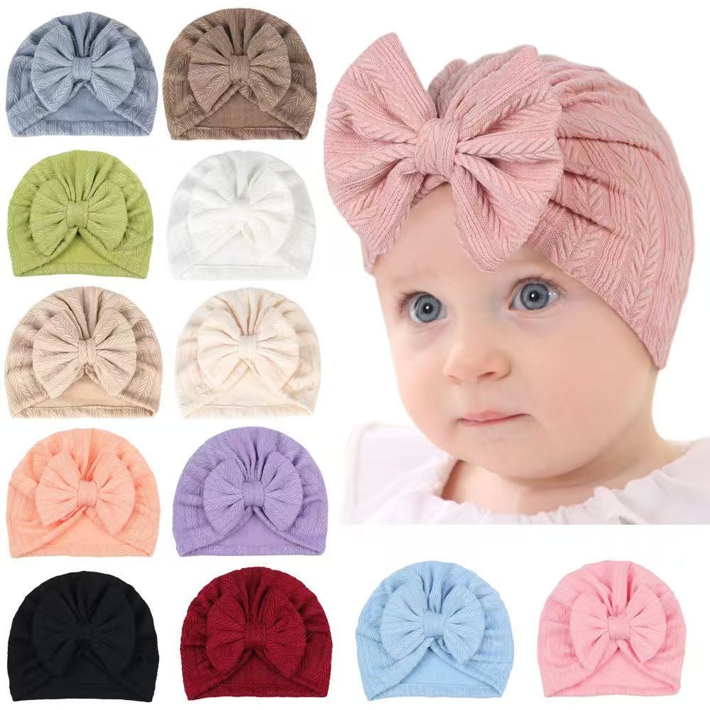 New Solid color wheat grain bow children's  Hat Bandanas Baby Girls Kids Turban Headband Hair Head Band Wrap Accessories For Children Headwrap