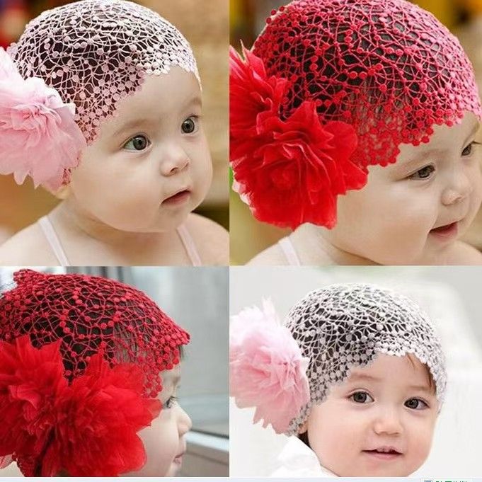 Baby hair band girls hair accessories baby children double flower headwear lace wide headband