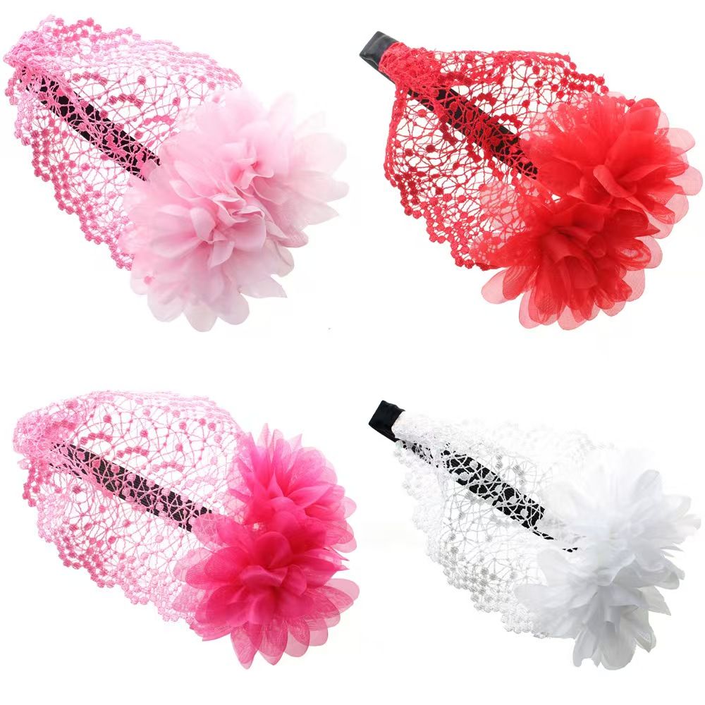Baby hair band girls hair accessories baby children double flower headwear lace wide headband