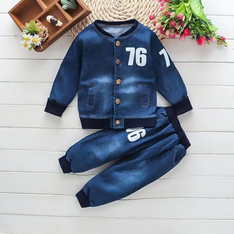 baby Boys Clothing Sets spring autumn Toddler Sport Suit Kids Clothing Set children Clothes Denim Jeans Coat+Pants 80 90 100 110