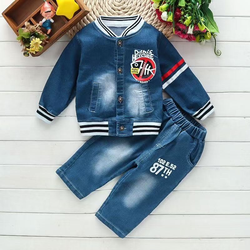 baby Boys Clothing Sets spring autumn Toddler Sport Suit Kids Clothing Set children Clothes Denim Jeans Coat+Pants 80 90 100 110