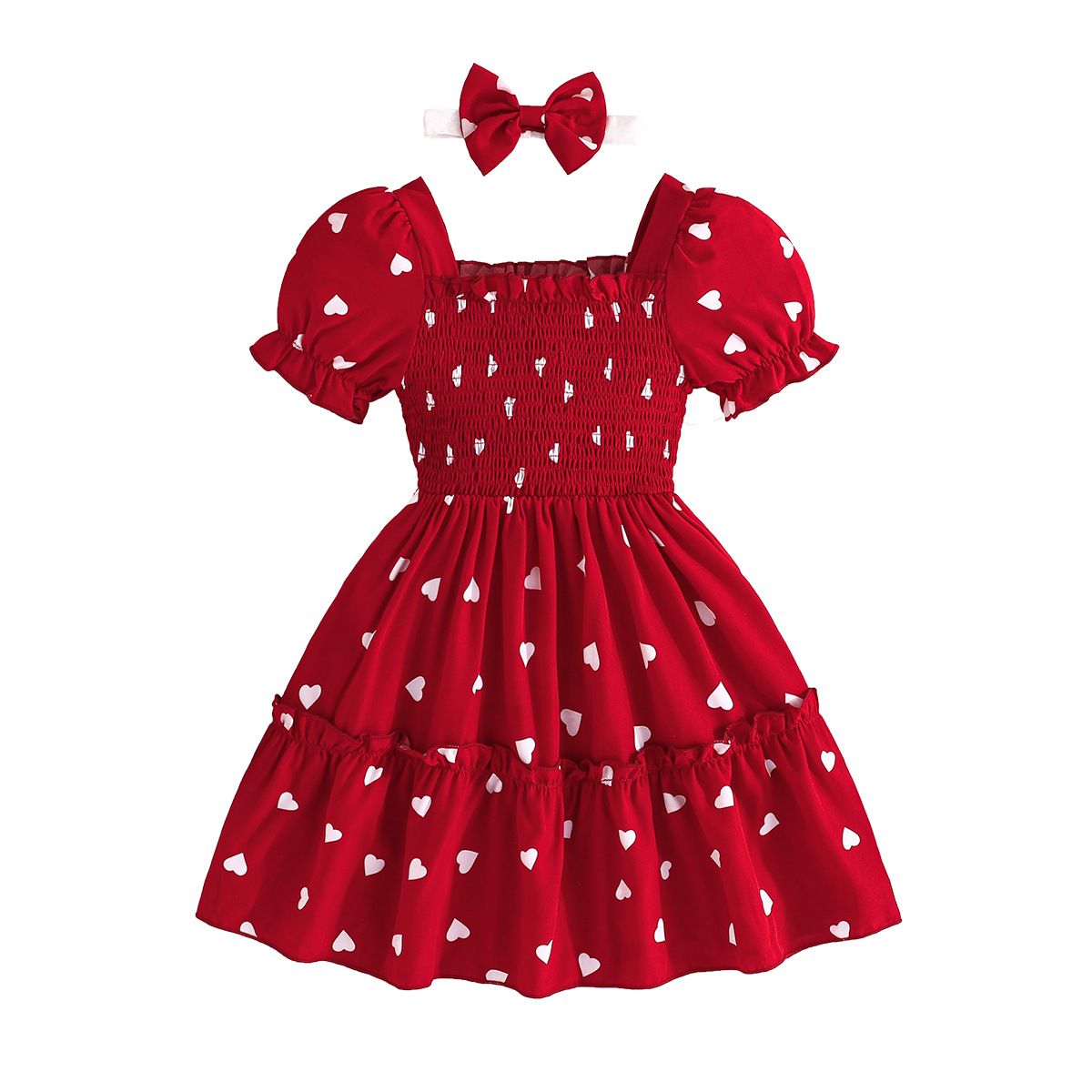 New Summer Dress Toddler Kids Baby Girls Lovely Birthday Clothes red Striped Off-shoulder Ruffles Party Gown Dresses+Hair accessories