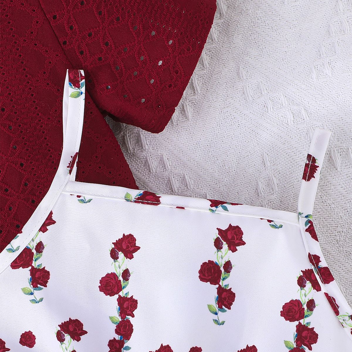 New Cute Lady Jacquard Children's Dress Short Coat+Rose Pattern Skirt Strap Skirt Summer New Girls' Dress