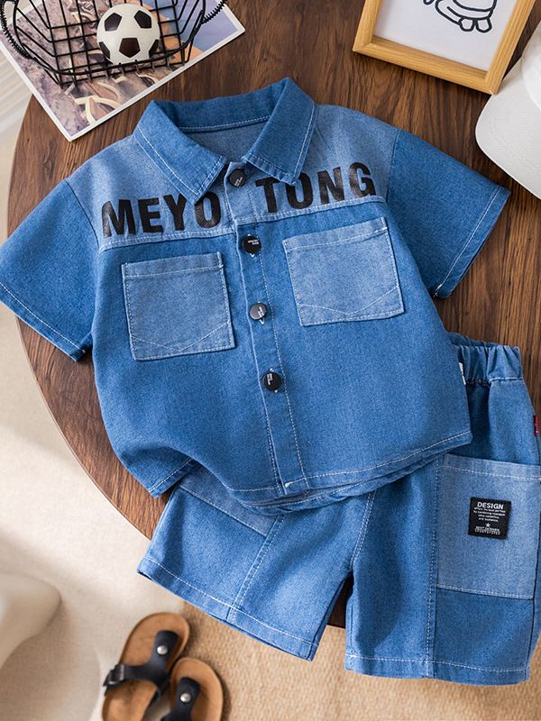 Children's set summer new denim short sleeved jacket+jeans Korean version children's clothing trendy children's denim children's set