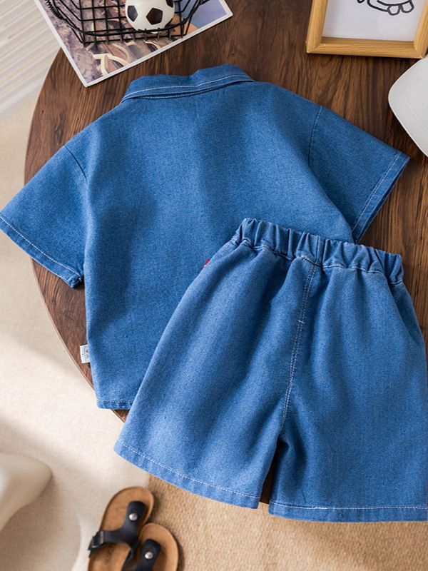 Children's set summer new denim short sleeved jacket+jeans Korean version children's clothing trendy children's denim children's set