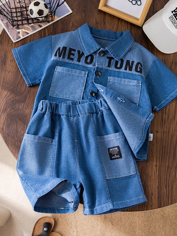 Children's set summer new denim short sleeved jacket+jeans Korean version children's clothing trendy children's denim children's set