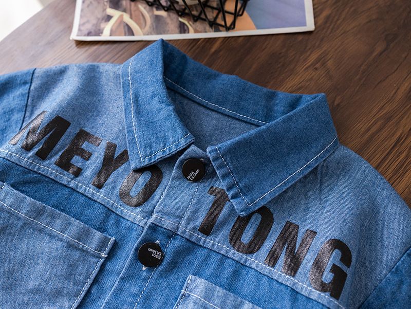 Children's set summer new denim short sleeved jacket+jeans Korean version children's clothing trendy children's denim children's set