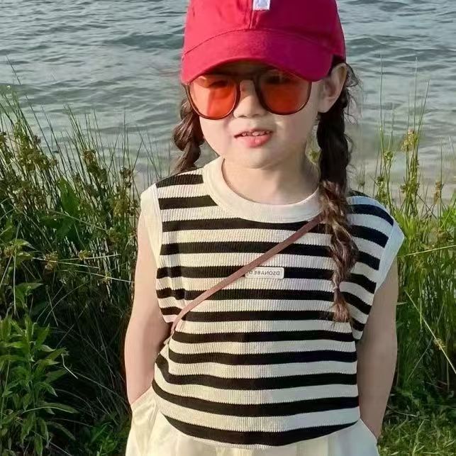Summer new girls' striped casual suit, baby stylish striped T-shirt+pants two-piece set