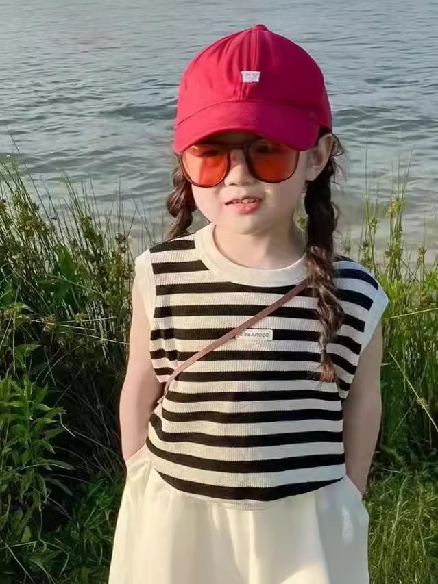 Summer new girls' striped casual suit, baby stylish striped T-shirt+pants two-piece set