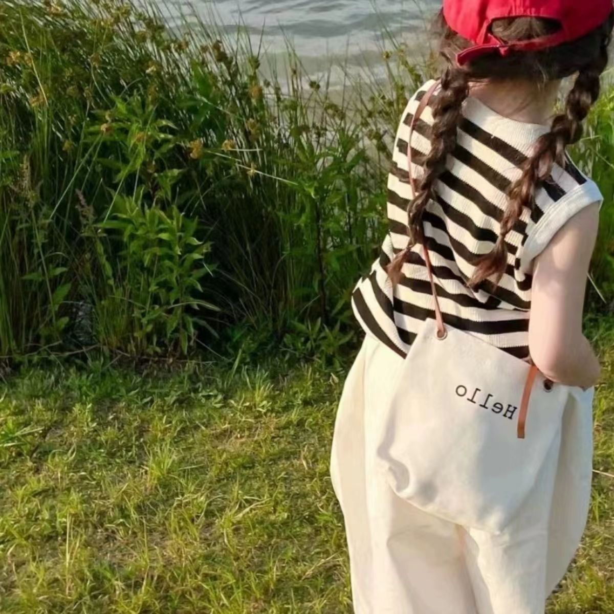 Summer new girls' striped casual suit, baby stylish striped T-shirt+pants two-piece set