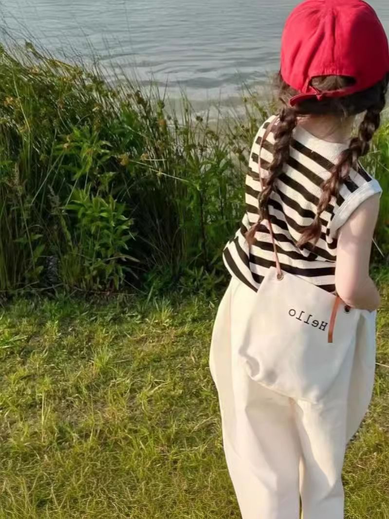 Summer new girls' striped casual suit, baby stylish striped T-shirt+pants two-piece set