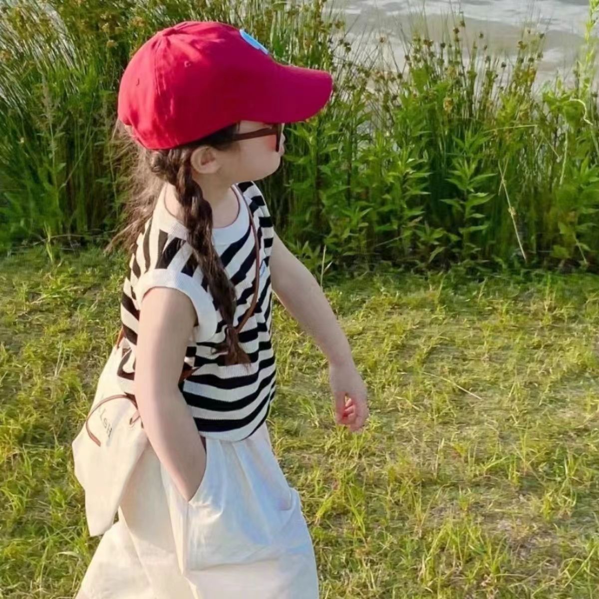 Summer new girls' striped casual suit, baby stylish striped T-shirt+pants two-piece set