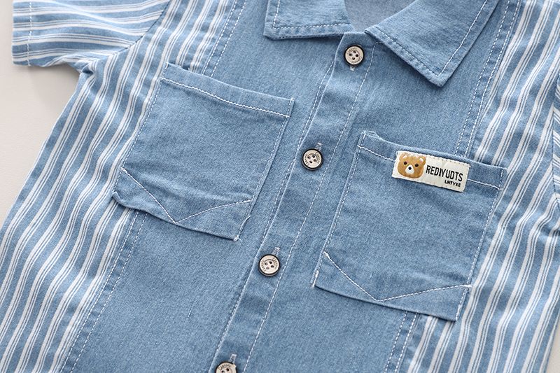 Infant Fashiont Bay Boys Denim Clothing Sets Summer Children Fashion Striped Shirts Shorts 2pcs Tracksuits Casual Outfits Suits