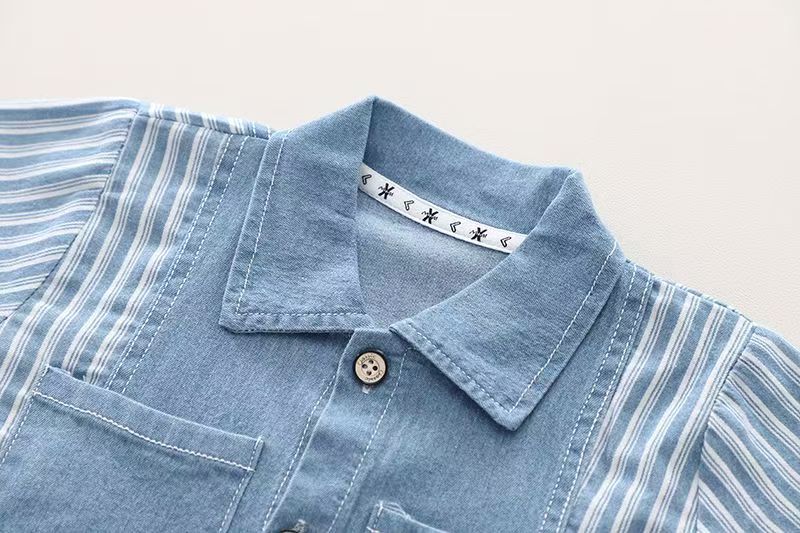 Infant Fashiont Bay Boys Denim Clothing Sets Summer Children Fashion Striped Shirts Shorts 2pcs Tracksuits Casual Outfits Suits