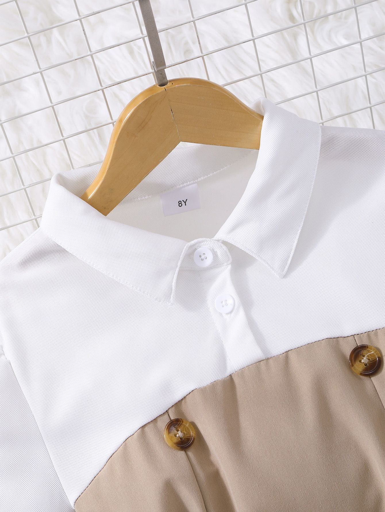 Summer new casual girls' clothing set, simple and dark color contrasting lapel bubble sleeve top+flared pants two-piece set