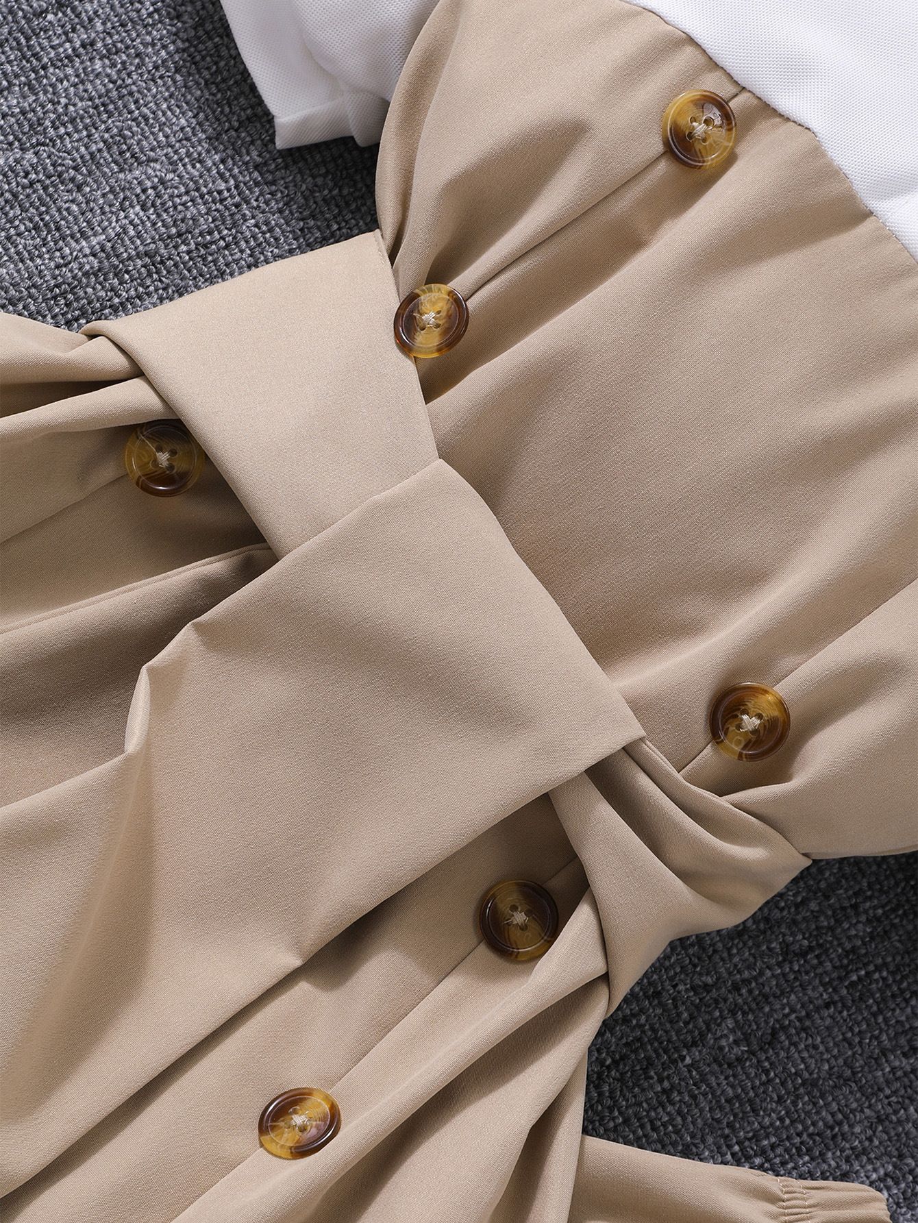 Summer new casual girls' clothing set, simple and dark color contrasting lapel bubble sleeve top+flared pants two-piece set