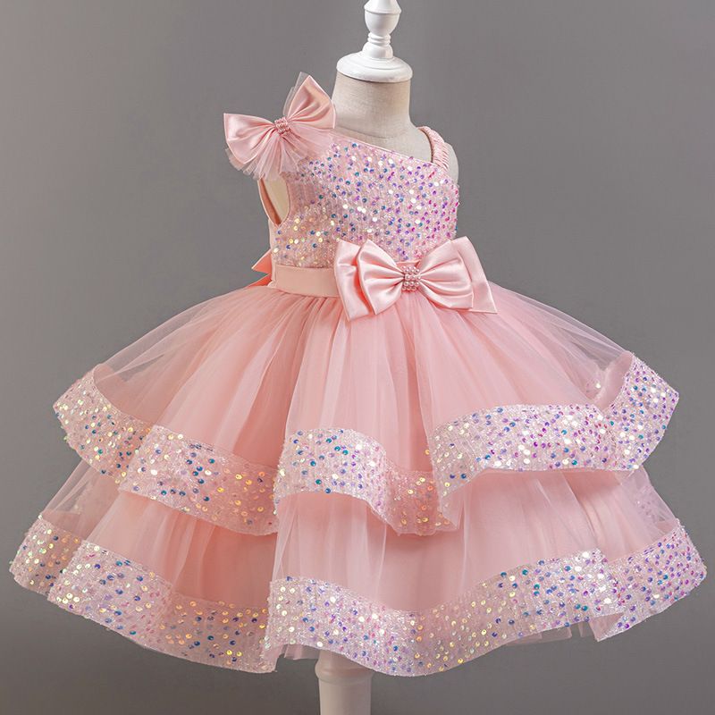 Children's fluffy dress  baby girl sequined cake princess dress mesh baby party dress