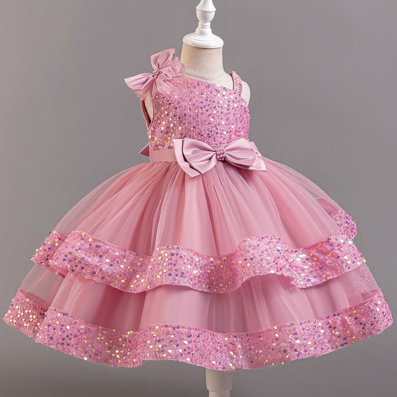 Children's fluffy dress  baby girl sequined cake princess dress mesh baby party dress