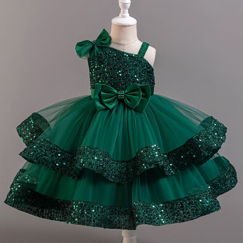 Children's fluffy dress  baby girl sequined cake princess dress mesh baby party dress