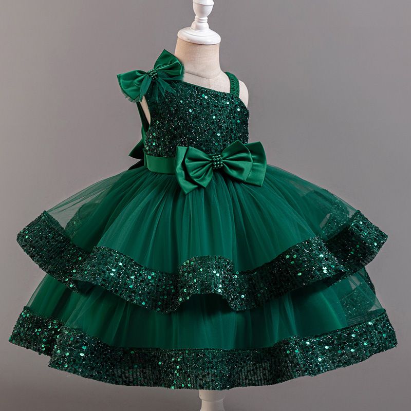 Children's fluffy dress  baby girl sequined cake princess dress mesh baby party dress