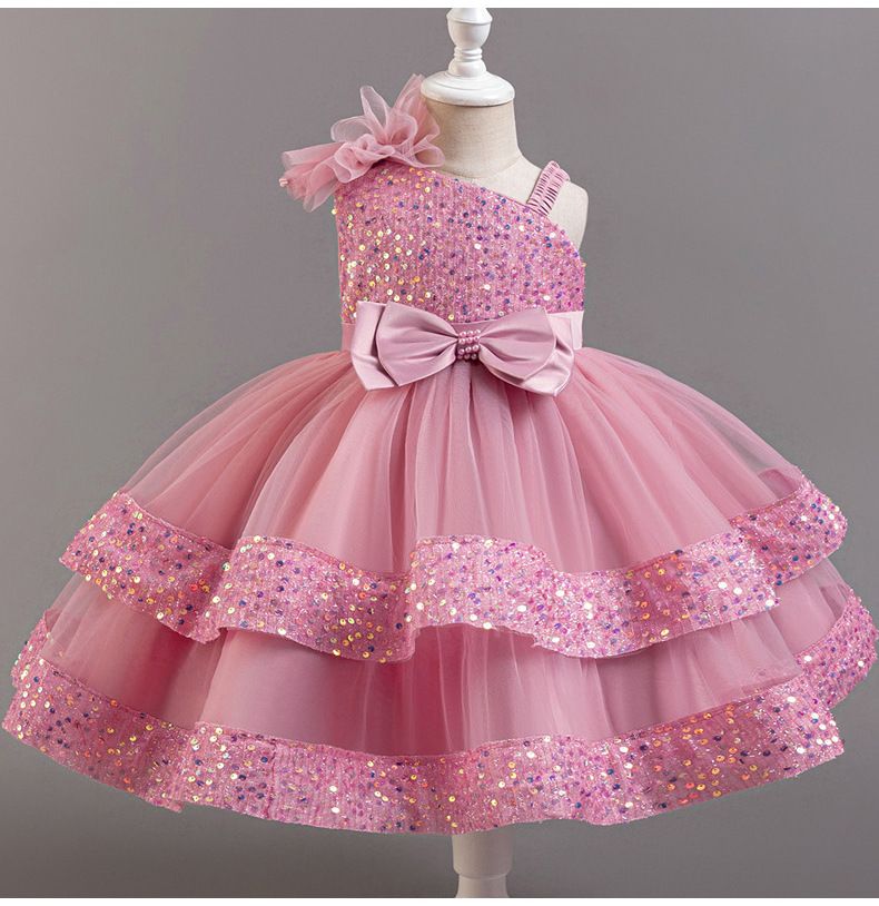 Children's fluffy dress  baby girl sequined cake princess dress mesh baby party dress