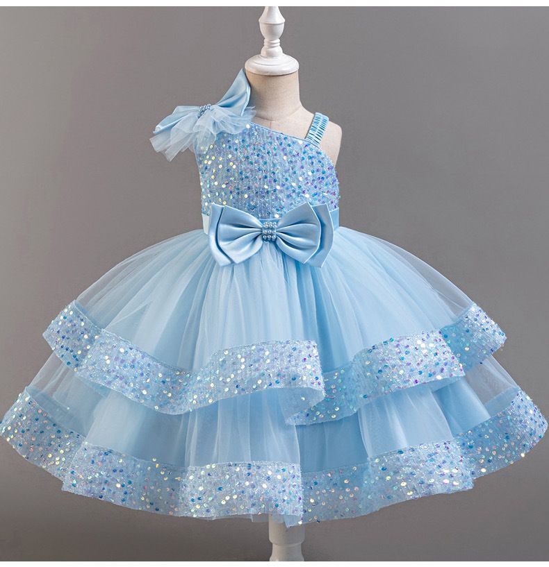 Children's fluffy dress  baby girl sequined cake princess dress mesh baby party dress