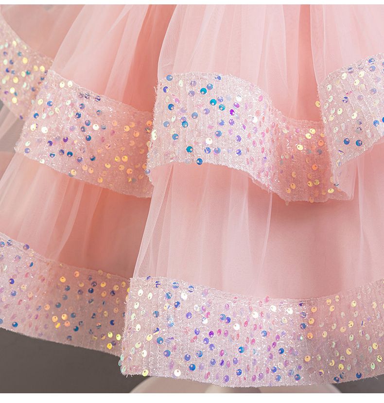 Children's fluffy dress  baby girl sequined cake princess dress mesh baby party dress