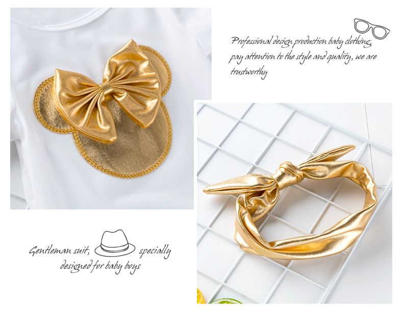 Black and white new baby short sleeved shirt gold PP pants set, newborn summer short sleeved bag fart jacket+walking shoes+hair accessories