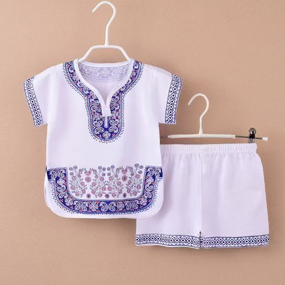 Children's Tang suit boy dress Chinese style Hanfu girl summer t-shirt short-sleeved cotton silk suit